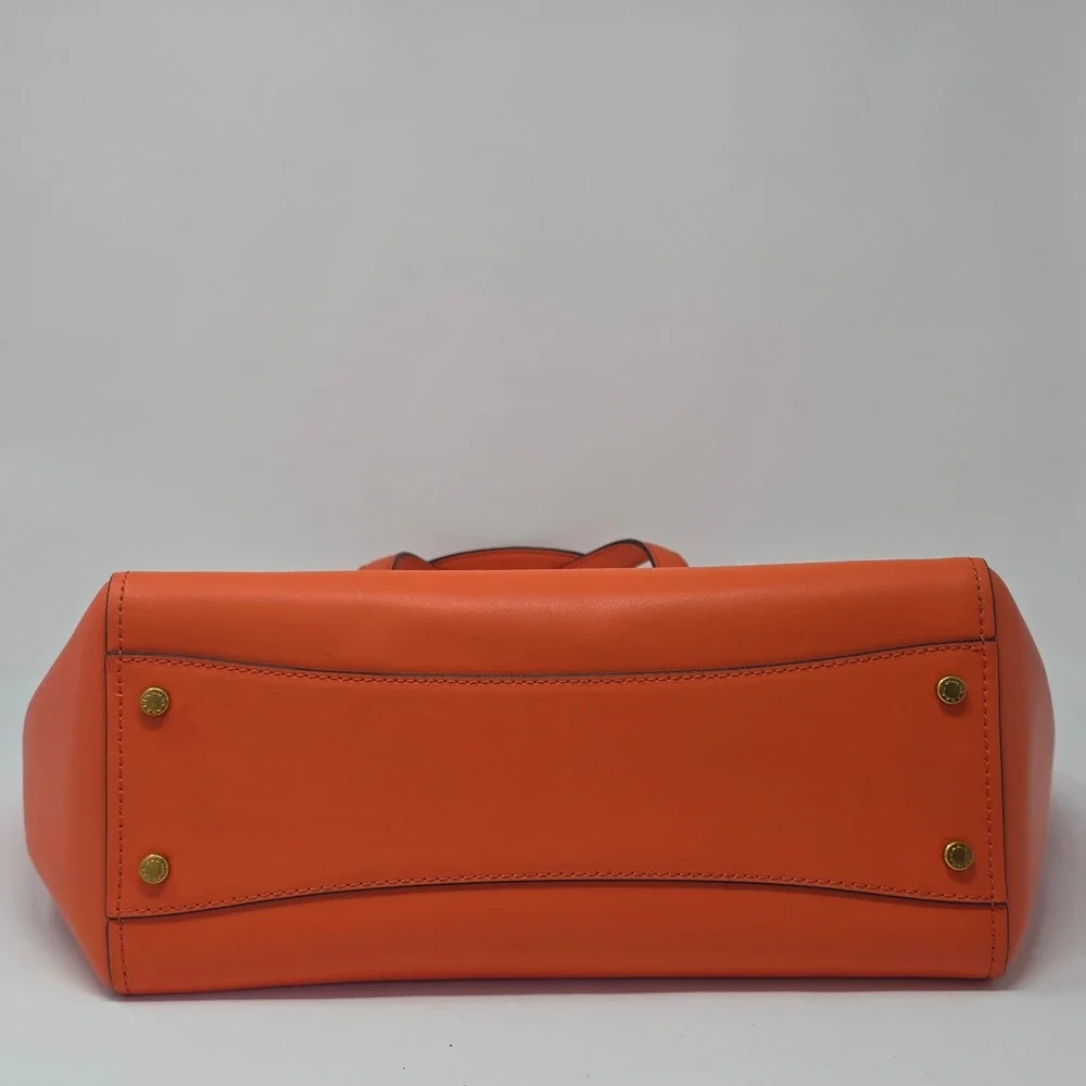 Donna Karan New York Orange Leather Tote Bag Gold Crescent Hardware Shoulder Bag